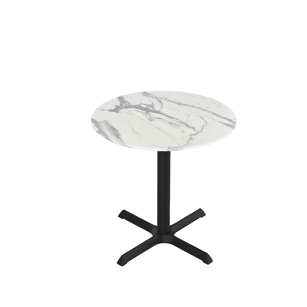 30 Tall OD211 Black Table Base w30x30 foot and 32 Diameter White Marble Top, IndoorOutdoor